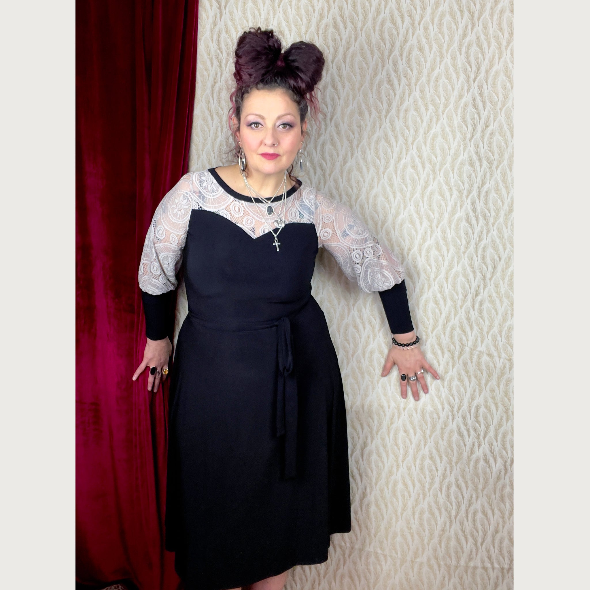 AUSET GODDESS SLIPOVER DRESS | Black & Oyster lace