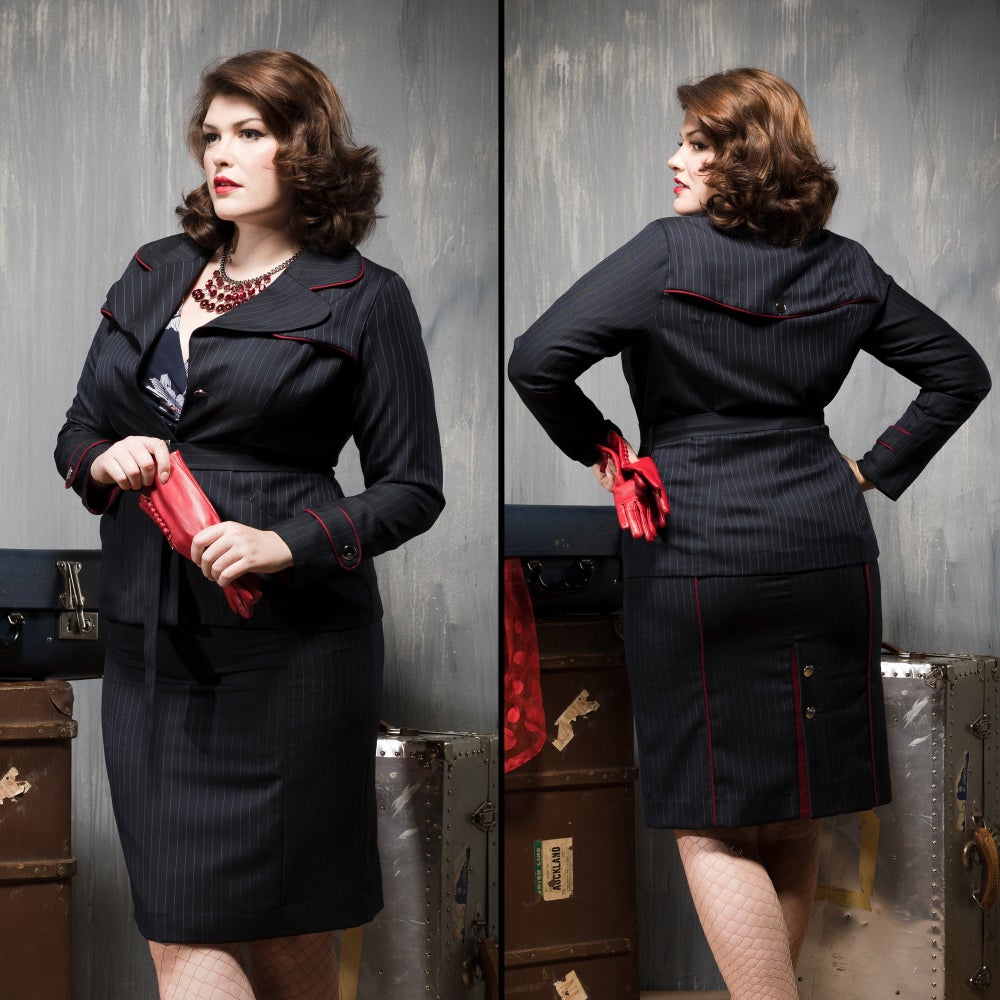 Madam Spy Pencil Skirt | navy pinstripe
